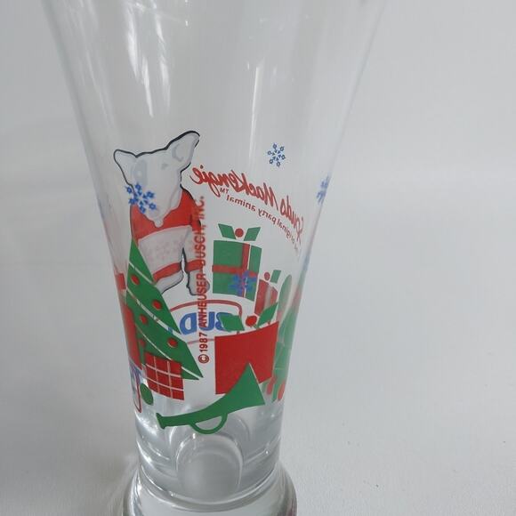 Vintage 1987 Bud Light Spuds MacKenzie CHRISTMAS UGLY SWEATER Pilsner Beer Glass - Picture 2 of 5